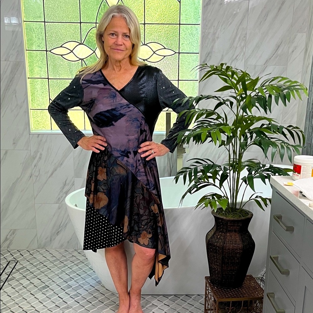 EUC Asymmetrical Purple-Black Tiered Dress from “The Pyramid Collection”